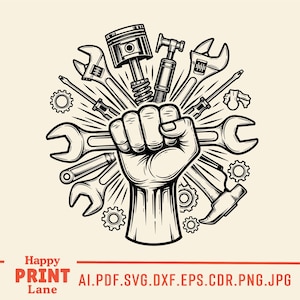 Mekaniska verktyg vektorillustration, mekaniska verktyg SVG, verktyg PNG JPG, garage reparationsverktyg silhuett konst Clipart
