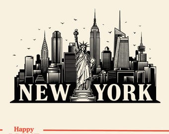 New York City Skyline Vector Illustration, New York SVG, New York Png, NYC Jpg, NYC Art, Skyline Clipart, City Silhouette, Liberty Statue