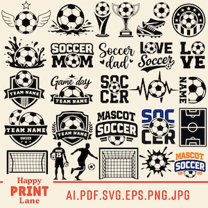 Fotboll SVG-paket, fotbollsmonogram Svg, fotbollsspelare och lagdesigner, fotbollsmamma SVG, delat namntröja Svg, fotboll Clipart Png
