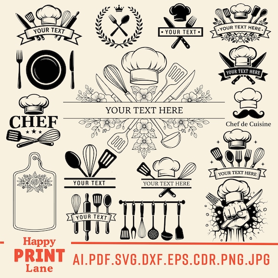Chef SVG Bundle | Chef Logo SVG | Cooking & Baking Clipart | Kitchen Tools PNG | Cricut Silhouette Laser Cut | Digital Download