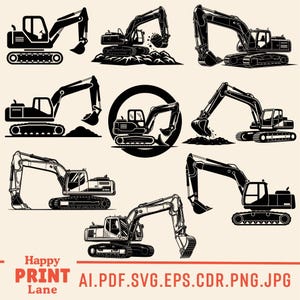 Excavator SVG Bundle | Construction Vehicle Cut Files  Digital Download