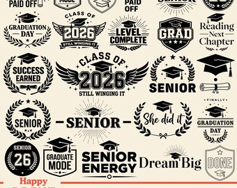 Senior 2026 SVG Bundle, Class of 2026 Graduation SVG, Graduate 2026 Cut Files, Class 14 Cap SVG, Graduation Designs, Cricut Silhouette