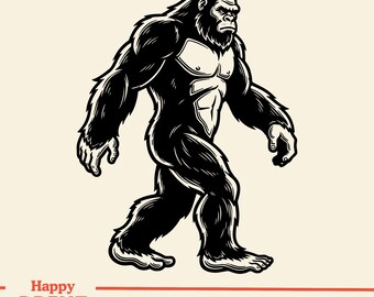 Bigfoot Vector Illustration | Bigfoot SVG, PNG, JPG, Bigfoot Silhouette Clipart, Yeti Sasquatch Mythical Bigfoot