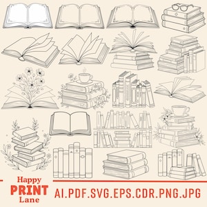 Open Book SVG, Stack of Books Svg, Bookshelf Svg, Open Book Icon, Floral Book Svg, Books with Flowers Svg, Reading Book Svg, Book Lover Svg