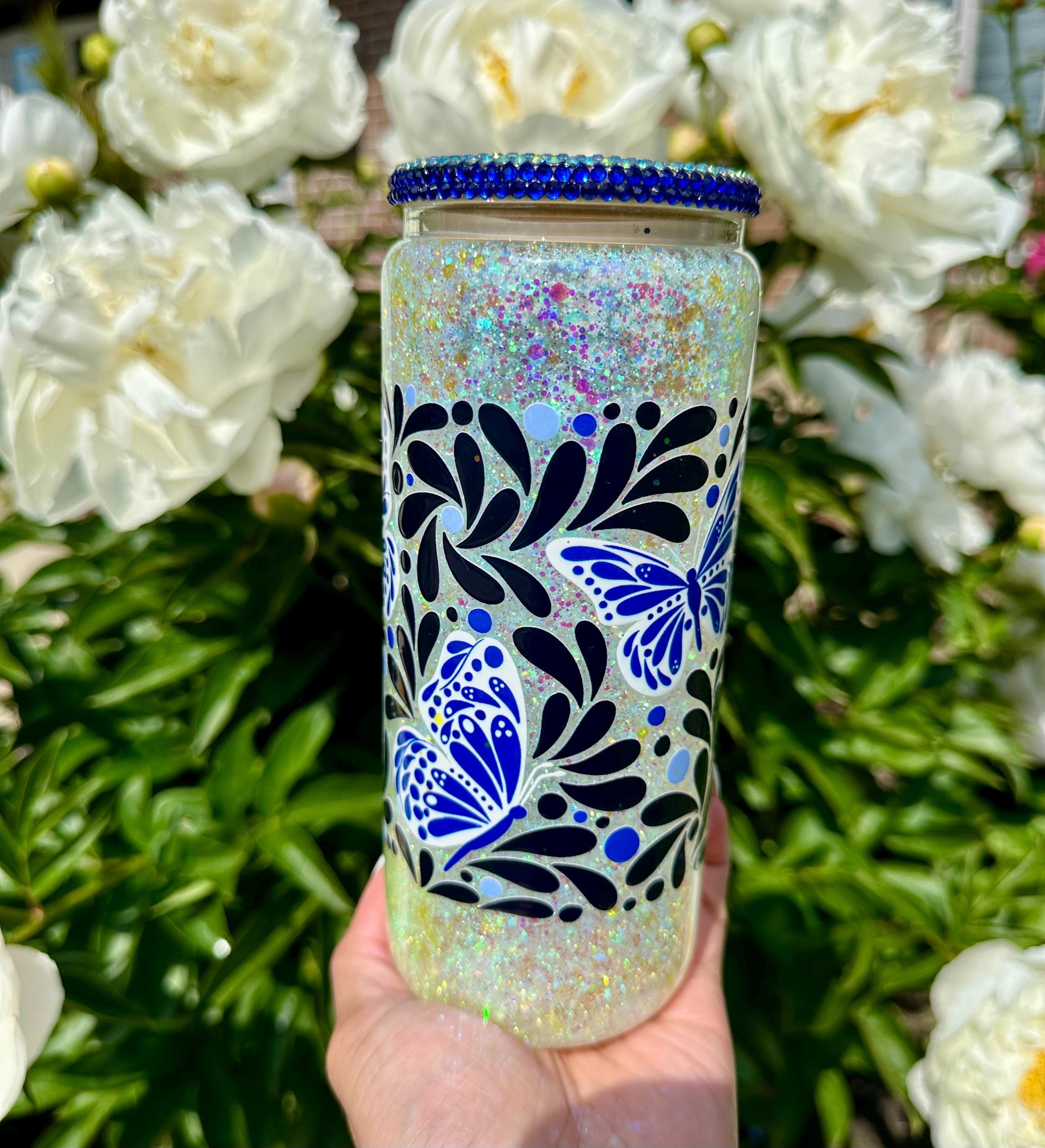 Adonis Blue Butterfly Snowglobe Tumbler