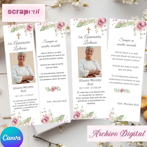 Double-sided funeral keepsake bookmark template on Canva, Death anniversary, editable, 2 x 7 in and 2.5 x 7 in