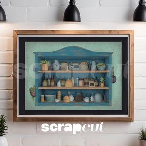 Printable wall art, kitchen decor, antique cupboard, wall decor, modern farmhouse kitchen. PNG/PDF file