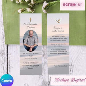 Double-sided funeral keepsake bookmark template on Canva, Death anniversary, editable, 2 x 7 in and 2.5 x 7 in