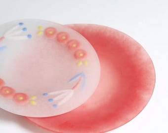 Set of 2 Handmade Floral Glass Dessert Plates: Pâte de Verre Technique