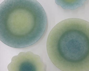 Handmade Pâte de Verre Glass Plate and Bowl Set
