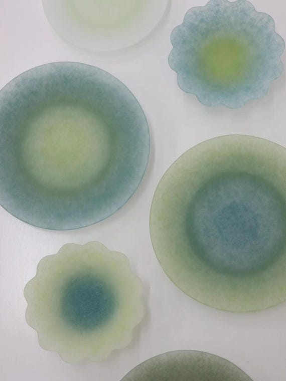 Handmade Pâte de Verre Glass Plate and Bowl Set