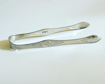 Georgian Era Sterling Silver Sugar Tongs - 1809 - Floral Hand Chased Design