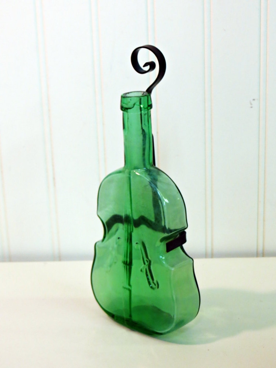 Green Glass Fiddle Violin Bottle with Wall Hangar Etsy