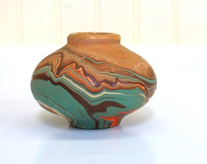 Nemadji Pottery Small Vase Turquoise Orange Home Decor Etsy