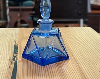 Art Deco Cobalt Perfume Bottle w/ Dauber - Vintage Vanity