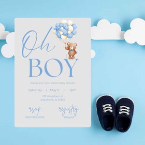 Oh Boy Baby Shower Invitation | Editable Baby Shower Invitation  | Instant Download | Boy Baby Shower | Canva Edit