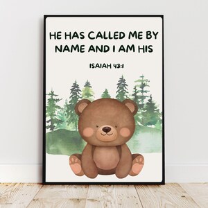 Christliches Kinderzimmer Dekor Bär | Waldtier Wand Kunst | Sofortdownload | Bibel Vers Wandkunst | Sonntagsschule | Druckbare Schrift