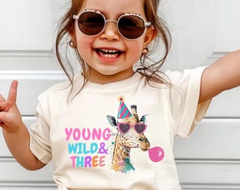 Young Wild and Three Birthday Shirt, Safari Zoo Party Tee