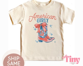 July 4th American Girly Cowgirl Shirt - Independence Day Shirt - Memorial Day Natural Toddler Tee - July 4th Western Tee
