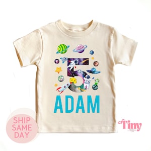 Personalized Astronaut Birthday Shirt, Custom 5th Birthday Space Tee, Rocket 5 Year Old Shirt, Outer Space Party T-Shirt