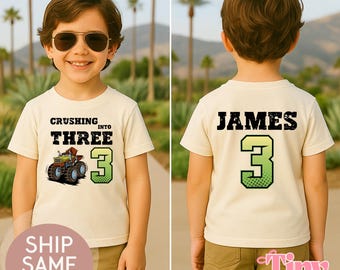 Camiseta de cumpleaños de Monster Truck: atuendo personalizado para fiesta de carreras