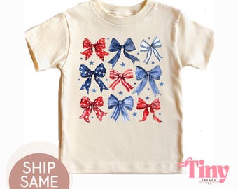 Coquette American shirt, 4th of July Outfit for Girls, Retro Independence Day Tee, Patriotic Coquette Shirts, Cute Bow Tee