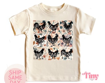 Chicken Floral Toddler Tee - Farm Girl Fall Shirt