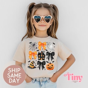 Halloween Haunted House Shirt for Girls, Coquette Shirts, Toddler Shirts, Retro Girls Outfit, Trendy Fall Shirt for Kids