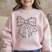 Christmas Lights Coquette Bow Kids Sweatshirt, Funny Xmas Shirt, Holiday Sweater for Children image 2