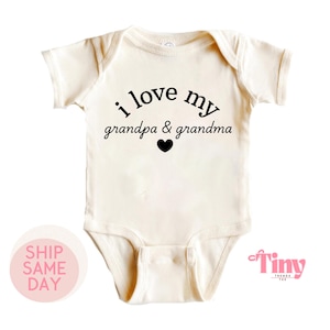I Love My Grandma & Grandpa Baby Bodysuit, Promoted To Grandparents Baby Bodysuit, Baby Announcement Clothes