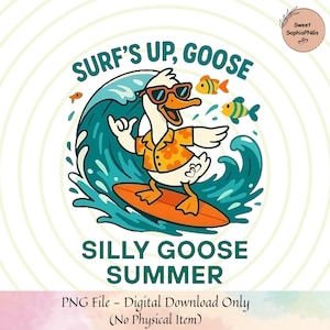 Silly Goose Summer | Zabawna kreskówka Beach Goose PNG | Urocze lato cyfrowe pobieranie do sublimacji i rzemiosła