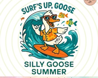Funny Cartoon Beach Goose PNG: Summer Sublimation (Digital Download)