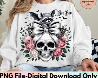 Halloween Skull and Bats PNG ,Spooky Skull Clipart, Coquette Bow Png, Creepy Skull PNG, Spooky Png, Halloween Shirt Png, Spooky Season Png
