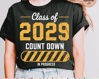 Odliczanie do klasy 2029 PNG: Projekt koszulki z okazji ukończenia szkoły (pobranie cyfrowe)