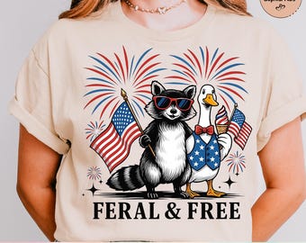 Feral & Free PNG | Patriotic Raccoon and Goose 4th of July Sublimation | Funny USA Independence Day Digital Download
