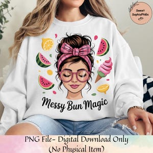 Messy Bun Summer Girl PNG: Sunglasses Clipart, Beach Vibes (Digital Download 2000x2000 px)