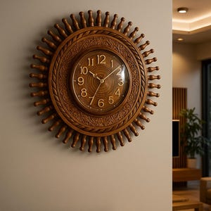 Large Rustic Silent Wooden Wall Clock – Farmhouse Style Handmade Non ...