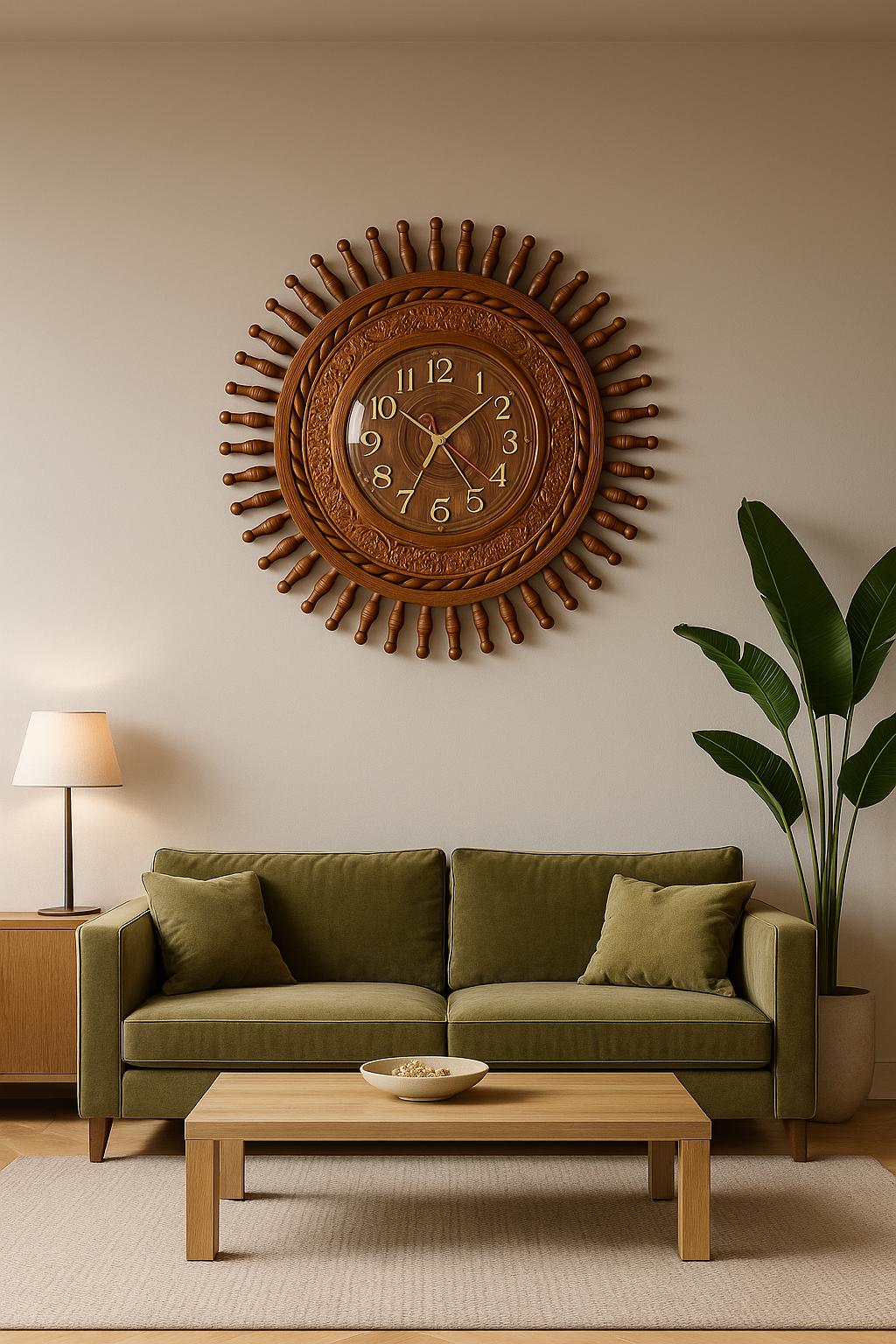 Large Rustic Silent Wooden Wall Clock – Farmhouse Style Handmade Non ...