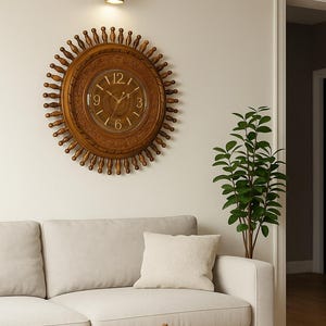 Large Rustic Silent Wooden Wall Clock – Farmhouse Style Handmade Non ...
