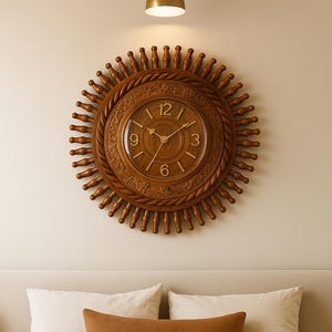 Large Rustic Silent Wooden Wall Clock – Farmhouse Style Handmade Non ...