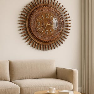 Large Rustic Silent Wooden Wall Clock – Farmhouse Style Handmade Non ...