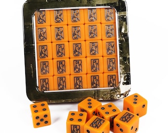 Klassiskt orange spel på tärningar
