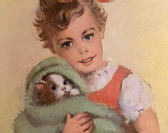 Girl with kitten print by Florence Kroger. Printed by C I P Co
