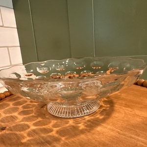 Vintage Bubble Glass Serving Bowl Clear Glass Salad Fruit Centerpiece