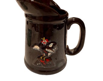 Vintage Brown Butterkrug mit Hahn auf dem Dach Glasierte Kitsch Folk Art Mexiko