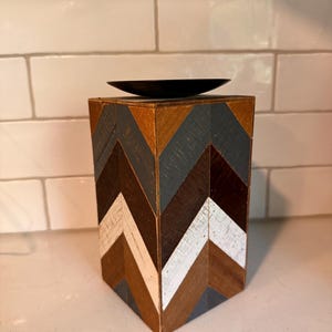 Farmhouse chevron Industrial barn Wood Candle Holder