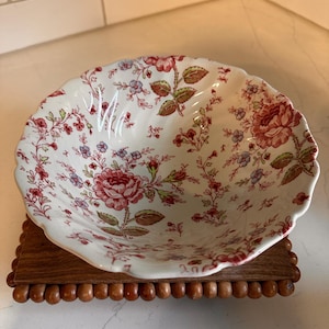 Vintage Johnson Brothers Bros Pink Rose Chintz Vegetable Serving Bowl 8 1/4 in