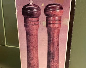 Vintage Wood Pepper Grinder Mill & Salt Shaker 10 inch, new in box NOS