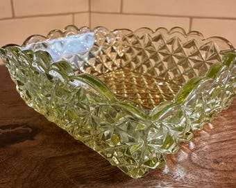 Vintage EAPG Vaseline Glas Beerenschale - Gänseblümchen & Knopfmuster Glüht Retro