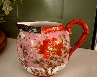 Vintage japanische Kutani Porzellan Milchkännchen Handgemalt Blumen Vogel SELTEN